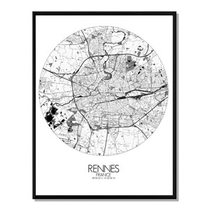 Rennes carte ville city map rond