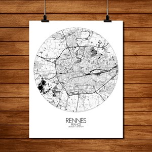 Rennes carte ville city map rond