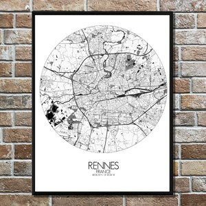 Rennes carte ville city map rond