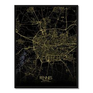 Rennes carte ville city map nuit