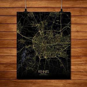 Rennes carte ville city map nuit