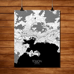 Toulon carte ville city map n&b