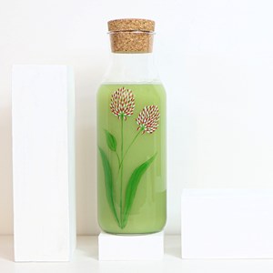 Carafe en verre peint 1l - bleuet rouge