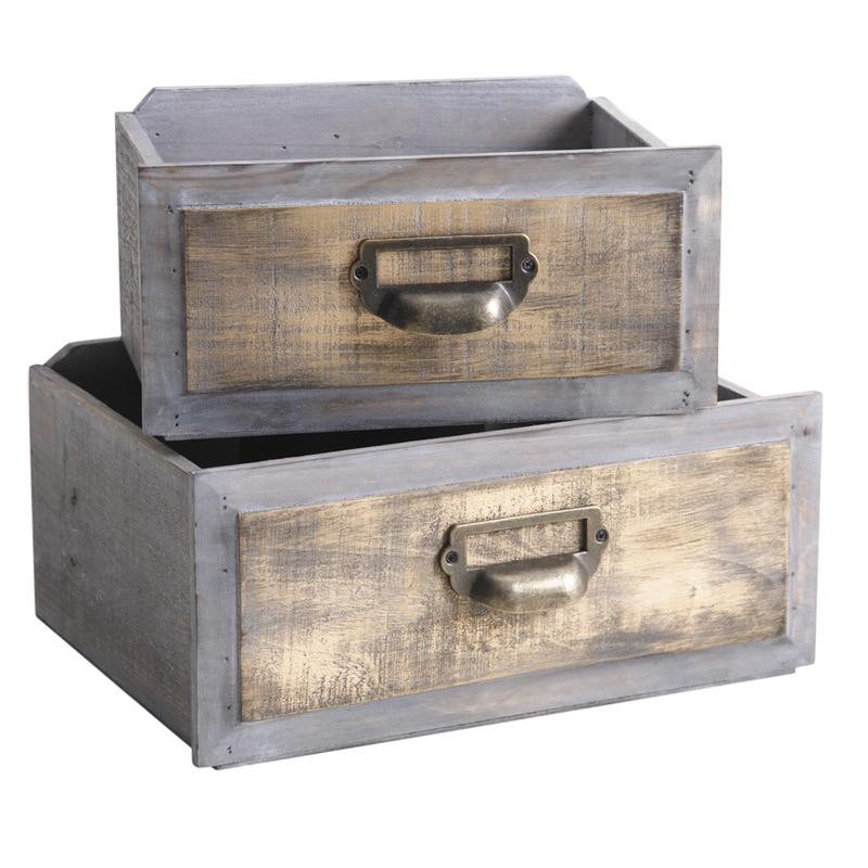AUBRY GASPARD - Lot de 2 corbeilles tiroirs bois teinté