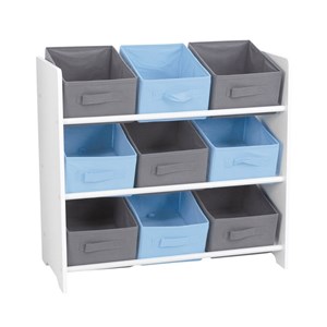 Meuble 9 panières pour enfant bleu gris