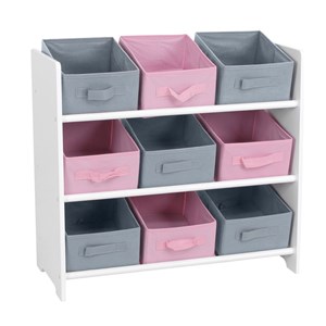 Meuble 9 panières pour enfant rose gris