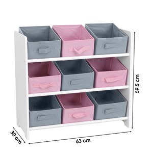 Meuble 9 panières pour enfant rose gris