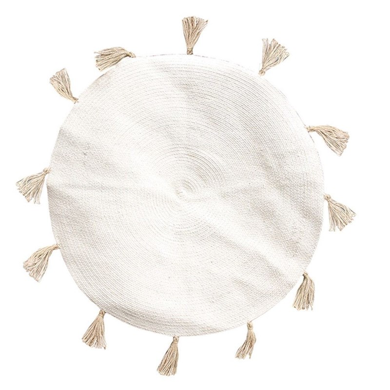 The Home Deco Factory - Tapis rond coton pompon beige 90 cm