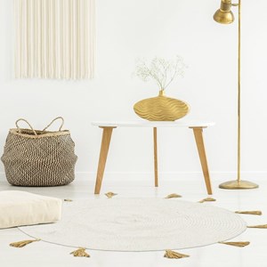 Tapis rond coton pompon beige 90 cm