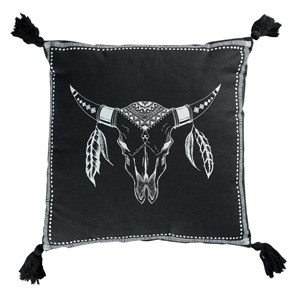 Coussin pompons 40x40 cm mohicana noir c