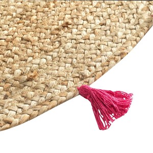 Tapis rond 120 cm jute pompons shira fra