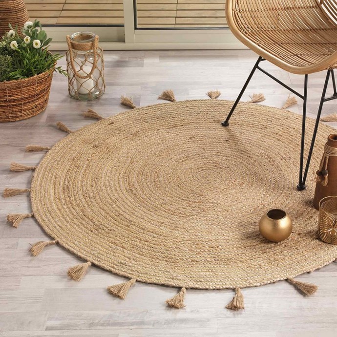 Tapis rond 120 cm jute sanda or | Nature & Découvertes