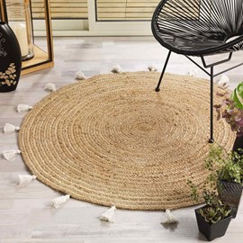 Tapis rond 120 cm jute shira blanc
