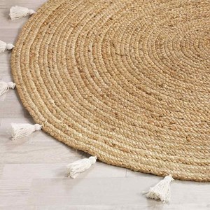 Tapis rond 120 cm jute shira blanc