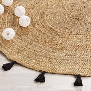 Tapis rond 120 cm jute shira noir