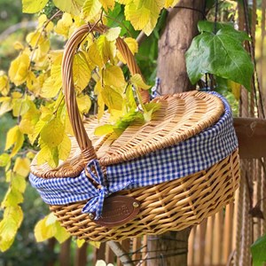 Panier en osier campagne vichy bleu