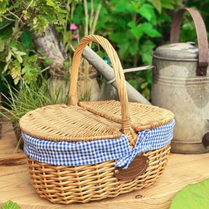 Panier en osier campagne vichy bleu