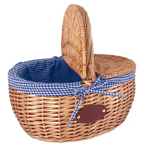 Panier en osier campagne vichy bleu