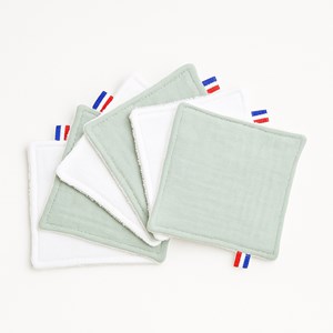 Lingettes coton bio blanc et vert