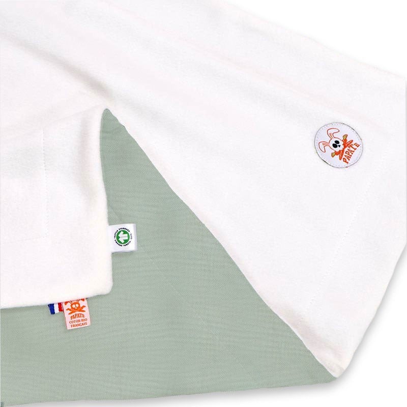 PAPATE - Couverture en coton bio blanc et vert