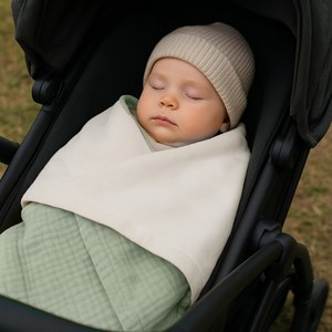 Couverture en coton bio blanc et vert