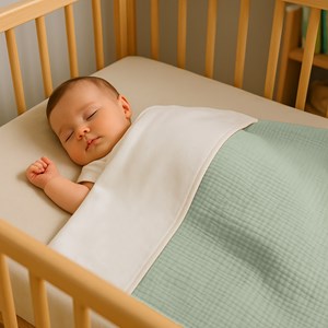 Couverture en coton bio blanc et vert