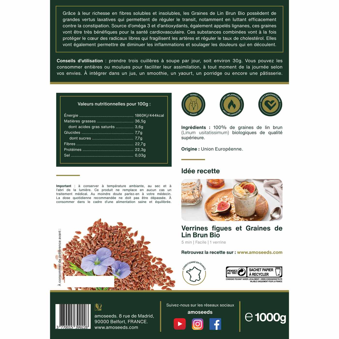 Graines de lin brun concassées biologiques - La Milanaise