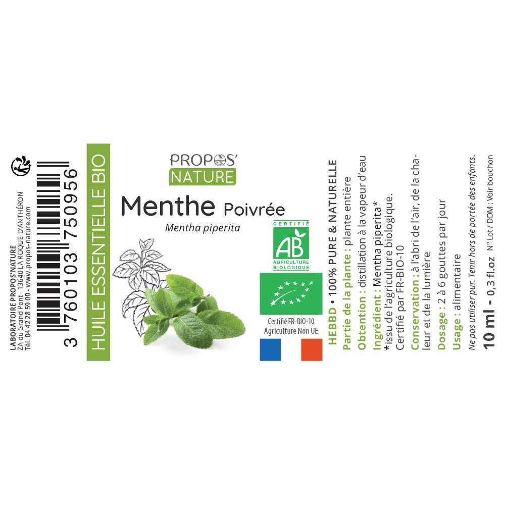 Huile Essentielle De Menthe Poivrée BIO - Gph Diffusion - 100% Pure - Neuf