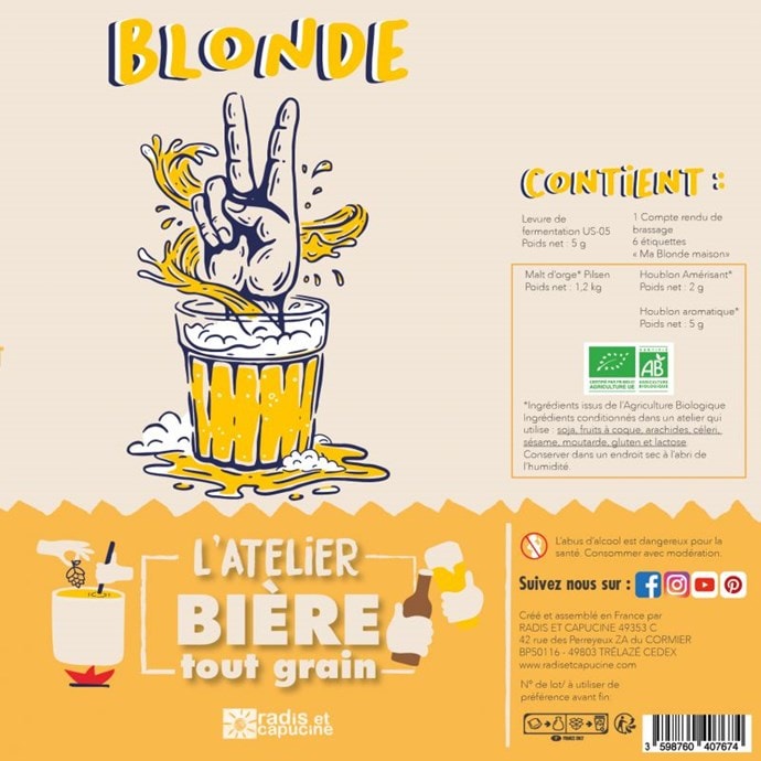 Kit de brassage bière blonde bio 4L - Radis & Capucine