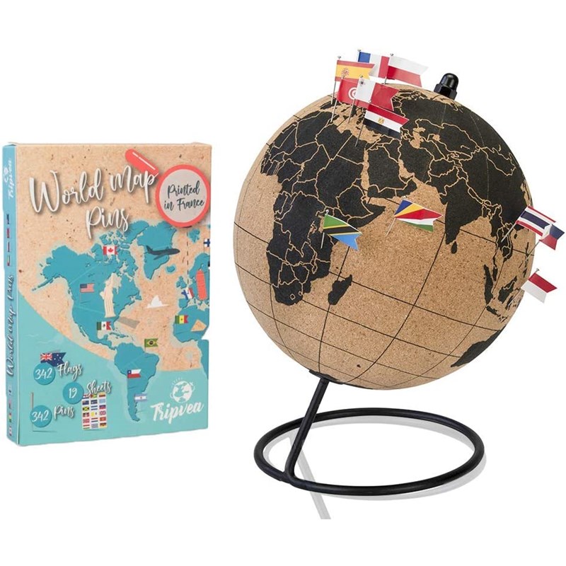 Tripvea - globe en liège 20 cm + cartes