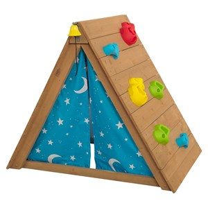 Tipi extérieur bois avec mur d'escalade