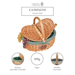 Panier en osier campagne vichy vert