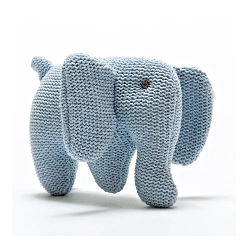 Mini hochet éléphant en coton bio - bleu