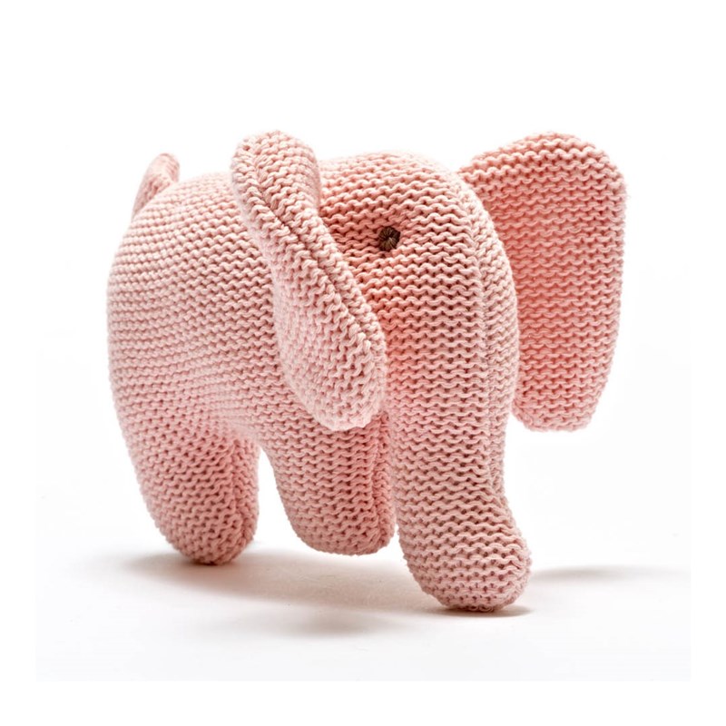 Mini hochet éléphant en coton bio - rose