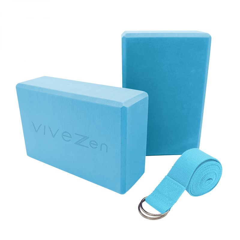 Vivezen - Lot 2 briques de yoga et sangle - bleu