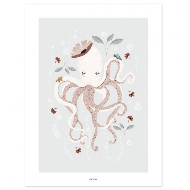 Affiche chambre enfant lady octopus