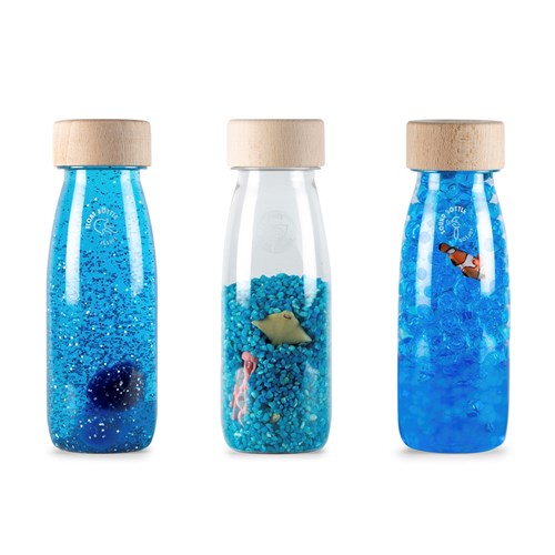Petit Boum - Lot de 3 Bouteilles Sensorielles Float Spy & Sound - Bleu Mer Poisson