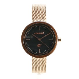 Montre bois acier or rose