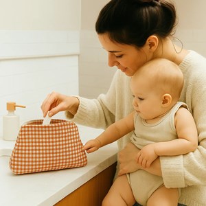 Trousse de toilette en coton bio vichy