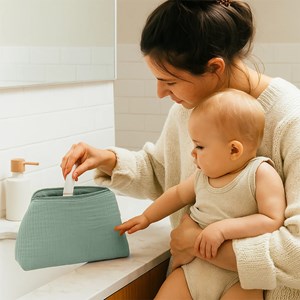 Trousse de toilette en coton bio vert