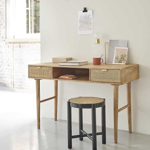 Bureau en bois de manguier et cannage