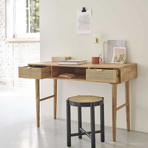 Bureau en bois de manguier et cannage