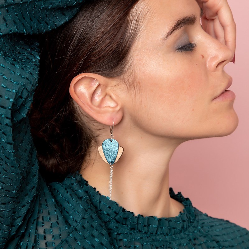 Ni Une Ni Deux - Boucles d'oreilles magnolia bleu pétrole