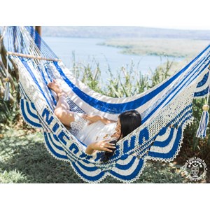 Hamac à barre nicaragua l blanc et bleu