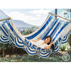Hamac à barre nicaragua l blanc et bleu