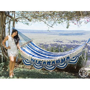 Hamac à barre nicaragua l blanc et bleu