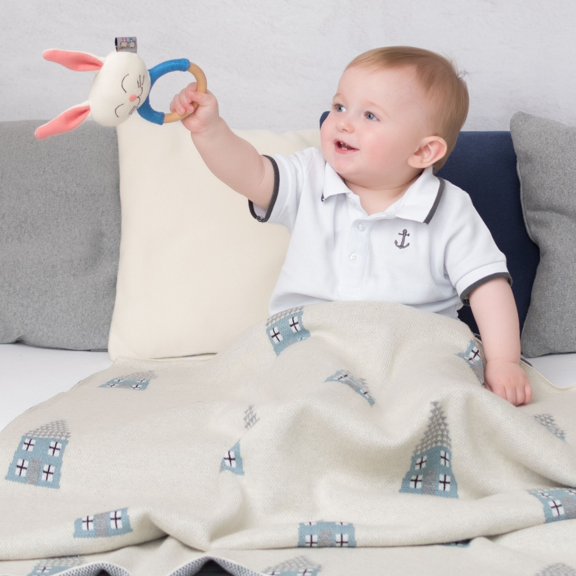 Couverture bébé - plaid pour l'enfant en coton bio jacquard, Hippo