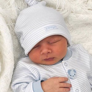 Bonnet naissance en coton bio gots bleu