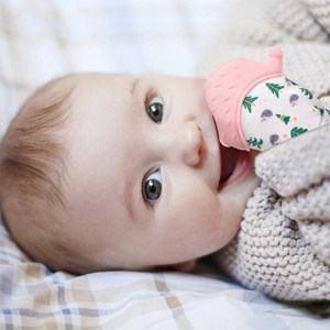 Moufle de dentition en silicone rose