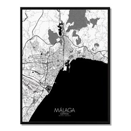 Malaga carte ville city map n&b